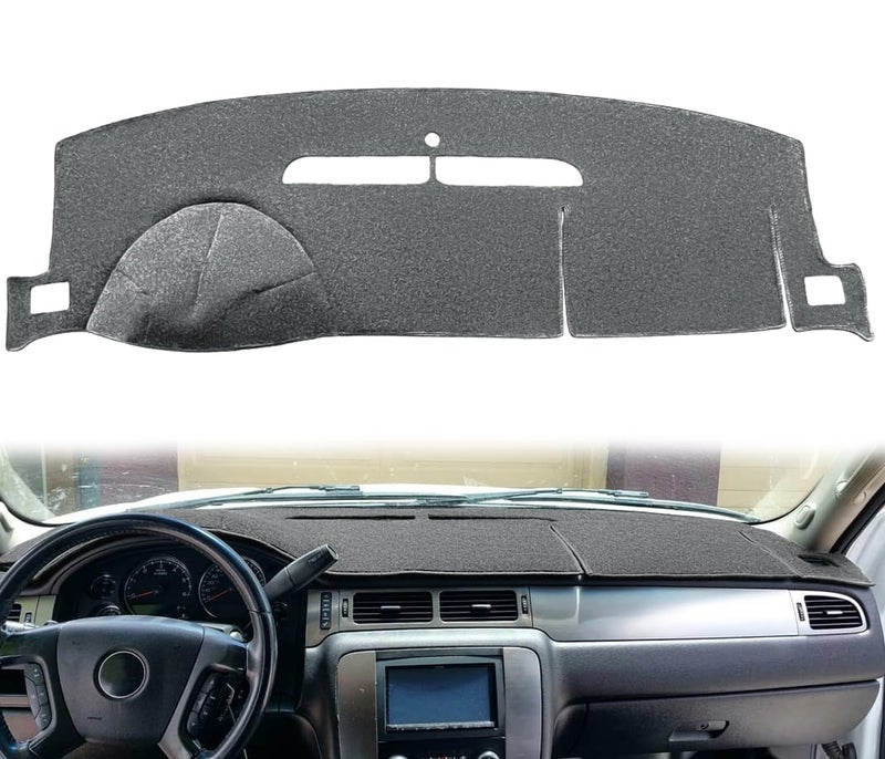 AKMOTOR Dash Cover Dashboard Cover Mat Carpet Pad Fit for Chevy Chevrolet Tahoe 2007-2014,GMC Yukon 2007-2014,Chevy Avalanche Silverado 1500 LTZ 2007 2008 2009 2010 2011 2012 2013 (Dark Gray) Y24 - Image 1